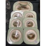 A COLLECTION OF WOODS IVORY WARE FISH THEMED LARGE PLATE, SIDE PLATES AND A JUG