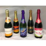 FIVE BOTTLES OF SPARKLING ALCOHOLIC BEVERAGES TO INCLUDE BABYCHAM SPECIAL EDITION