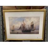 A GILT FRAMED PRINT OF FISHING BOATS 65CM X 50CM