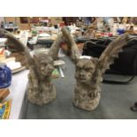 A PAIR OF CONCRETE GARGOYLES WINGS A/F