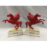 A PAIR OF HEAVY CAST MOBIL OIL PEGASUS STATUES HEIGHT 34CM LENGTH LENGTH 29CM