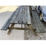 A VINTAGE WOODEN SLATTED GARDEN PICNIC BENCH