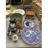 A COLLECTION OF ITEMS TO INCLUDE WEDGWOOD JASPER WARE, ROYAL WORCESTER EGG CODDLERS, BESWICK OWL,