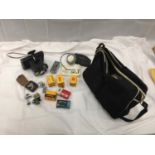 A POLAROID COLOUR PACK 80 CAMERA, KODAK COLOUR FILMS, LIGHT MTER, ETC IN CARRY BAG