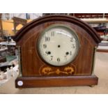 A MAHOGANY INLAID MANTLE CLOCK FOR RESTORATION