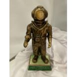 A FIGURE OF A DIVER ON A WOODEN BASE SIEBE GORMAN & CO DIVING APPARATUS LONDON HEIGHT 34CM