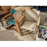 TWO FOLDING DIRECTORS CHAIRS AND A FOLDING CHAIR WITH SPLIT CANE BACK AND SEAT