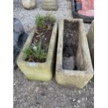 A PAIR OF RECONSTITUTED STONE PLANTERS (L:70CM W:26CM D:30CM)