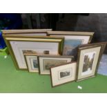 EIGHT FRAMED PRINTS OF BRIDGES, CHURCHES, ETC, TWO LIMITED EDITIONS