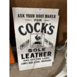 A WOODEN 'COCKS' SOLE LEATHER SIGN