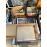 AN ASSORTMENT OF HOUSEHOLD CLEARANCE ITEMS TO INCLUDE PRINTS PICTURES AND GLASS WARE ETC