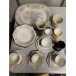 A QUANTITY OF CUPS, SAUCERS, BOWLS, PLATES, ETC PLUS A LARGE BLUE AND WHITE PLATTER