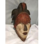 A HAND CARVED AND PAINTED AFRICAN GABON MASK LENGTH 34CM