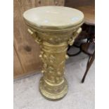 A COMPOSITION PEDESTAL WITH ALL ROUND FLORAL DECORATION, 13" DIAMETER, 33" HIGH