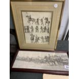 TWO FRAMED PRINTS DEPICTING MILITARY SCENES, ONE OF THE HOUSEHOLD CAVALRY IN HYDE PARK, THE OTHER AN
