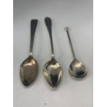 THREE MARKED SILVER SPOONS ONE CHESTER, ONE SHEFFIELD AND ONE MARKED STERLING GROSS WEIGHT 36.6