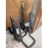 TWO VINTAGE CAST IRON SACK TRUCK BASES FOR REFURBISHMENT
