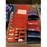 A CHESS AND DRAUGHTS SETS AND SIX SPECSAVERS GLASSES CASES
