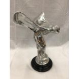 A LARGE CHROME SPIRIT OF ECSTACY ON A MARBLE BASE 37CM TALL