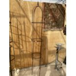 A VINTAGE WROUGHT IRON GARDEN PLANT OBELISK (H:240CM)