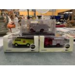 THREE OXFORD DIECAST MODELS OF FIRE ENGINES