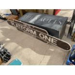 A VINTAGE 'PLATFORM ONE GIFTS AND SOUVENIRS SIGN (L:240CM)