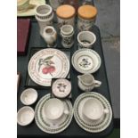A COLLECTION OF PORTMERION WARE TO INCLUDE STORAGE CANISTERS, CUPS, SAUCERS, PLATES, VASES, PLACE