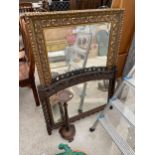 TWO FRAMED MIRRORS AND A WOODEN JARDINAIRE STAND