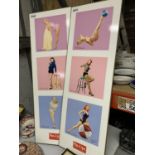 TWO ADVERTISING BOARDS FOR PIN-UPS BY BERNARD OF HOLLYWOOD 31CM X 91CM