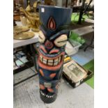 A LARGE CARVED TIKI TOTEM POLE 97CM TALL