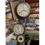 TWO WALL CLOCKS (COOPERS AND ARTEX) AND A SMALL SHIPS WHEEL BAROMETER, MISSING ONE OF THE SPOKES