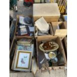 AN ASSORTMENT OF HOUSEHOLD CLEARANCE ITEMS TO INCLUDE CERAMICS AND PRINTS ETC