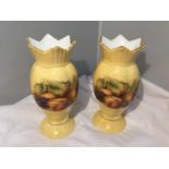 A PAIR OF AYNSLEY ORCHARD GOLD CROWN VASES