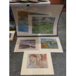 AN ARTISTS FOLDER CONTAINING A NUMBER OF MOUNTED PRINTS