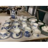 A QUANTITY OF CHINA AND POTTERY TO INCLUDE SPODE BOWLS, ELIZABETHAN CHINA TRIOS, MEAKIN BLUE AND