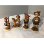 FOUR WEST GERMAN HUMMEL FIGURES - BOY WITH HANDS IN HIS POCKETS, PRAYER BEFORE BATTLE, APPLE TREE