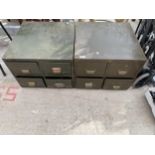 TWO METAL INDUSTRIAL FOUR DRAWER INDEX CABINETS