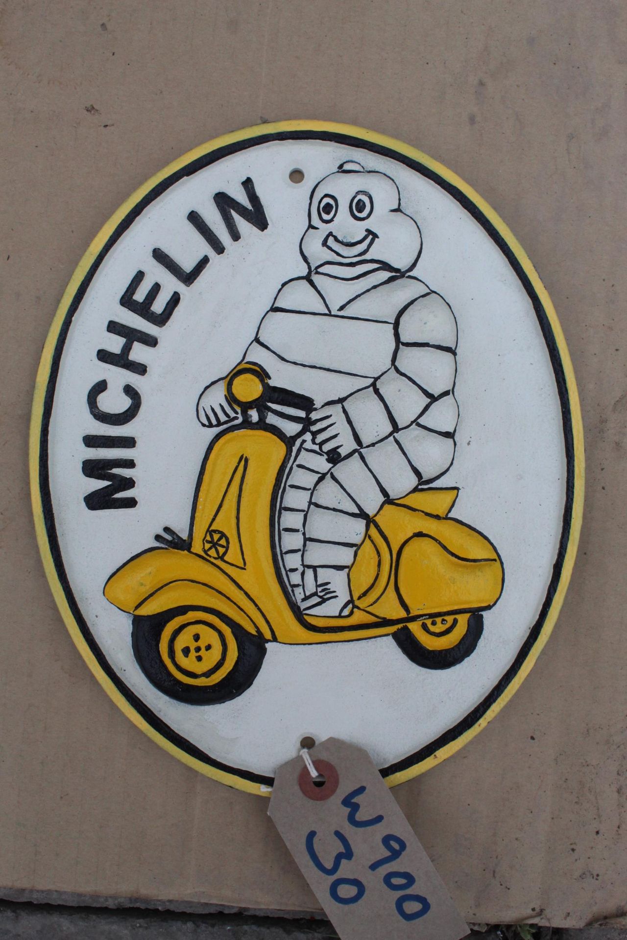 "MICHELIN MAN ON A SCOOTER" CAST IRON SIGN NO VAT