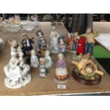 A COLLECTION OF FIGURINES INCLUDING, TRADITIONAL, CONTINENTAL STYLE, ETC, SOME A/F
