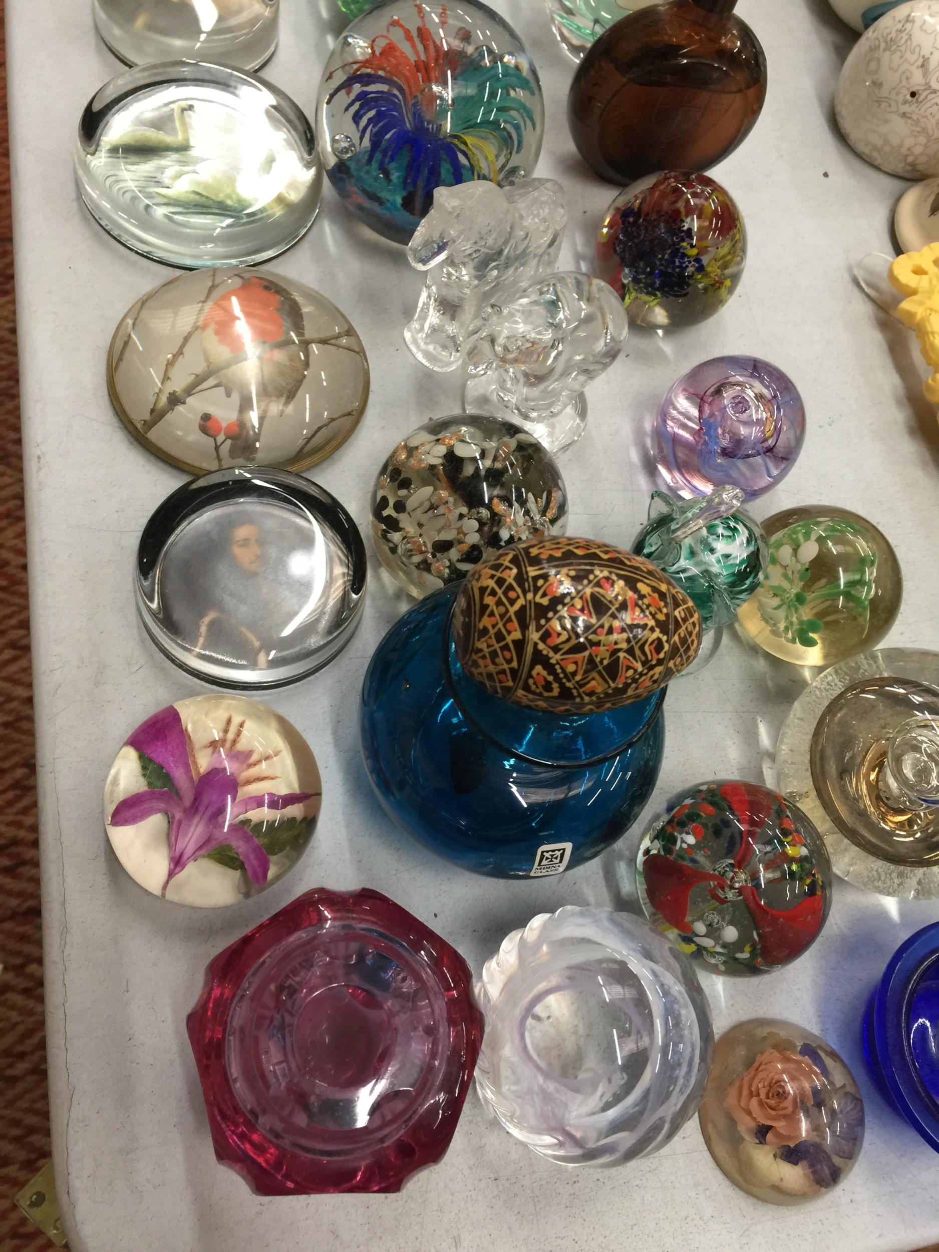 A COLLECTION OF GLASS PAPERWEIGHTS TO INCLUDE FLORAL, ANIMALS, ETC, PLUS A SIGNED M'DINA VASE - Bild 5 aus 8