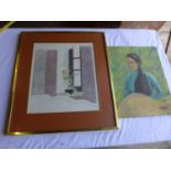 OIL ON BOARD OF A CHINESE LADY, BEARS INITIALS A.B. 1964, 45.5X36CM, AND A FRAMED SIGNED PRINT (