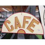 A HAND PAINTED WOODEN CAFE SIGN 73CM X 37CM