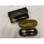 A BOXED HALLMARKED LONDON SILVER SPOON AND FORK CHRISTENING SET AND A BOXED ARTHUR PRICE OF