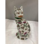 AN ORIENTAL STYLE CAT WITH MARKS TO THE BASE HEIGHT 27CM