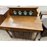 A VICTORIAN STYLE WASHSTAND WITH RAISED AND TILED BACK, 39" WIDE