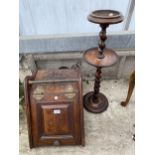 A VICTORIAN WALNUT PURDONIUM AND OAK BARLEYTWIST ASH TRAY STAND