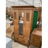 A VICTORIAN SATINWOOD MIRROR-DOOR WARDROBE WITH DRAWER TO THE BASE, 40.5" WIDE