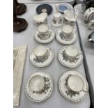 A SET OF SIX AYNSLEY CHINA 'PEMBROKE' CUPS AND SAUCERS, A BELL, ETC PLUS TWO PIECES OF WEDGWOOD