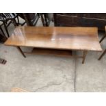 A RETRO TEAK TWO TIER COFFEE TABLE, 48X16"