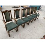 A SET OF SIX OAK OLD CHARM DINING CHAIRS, TWO BEING CARVERS